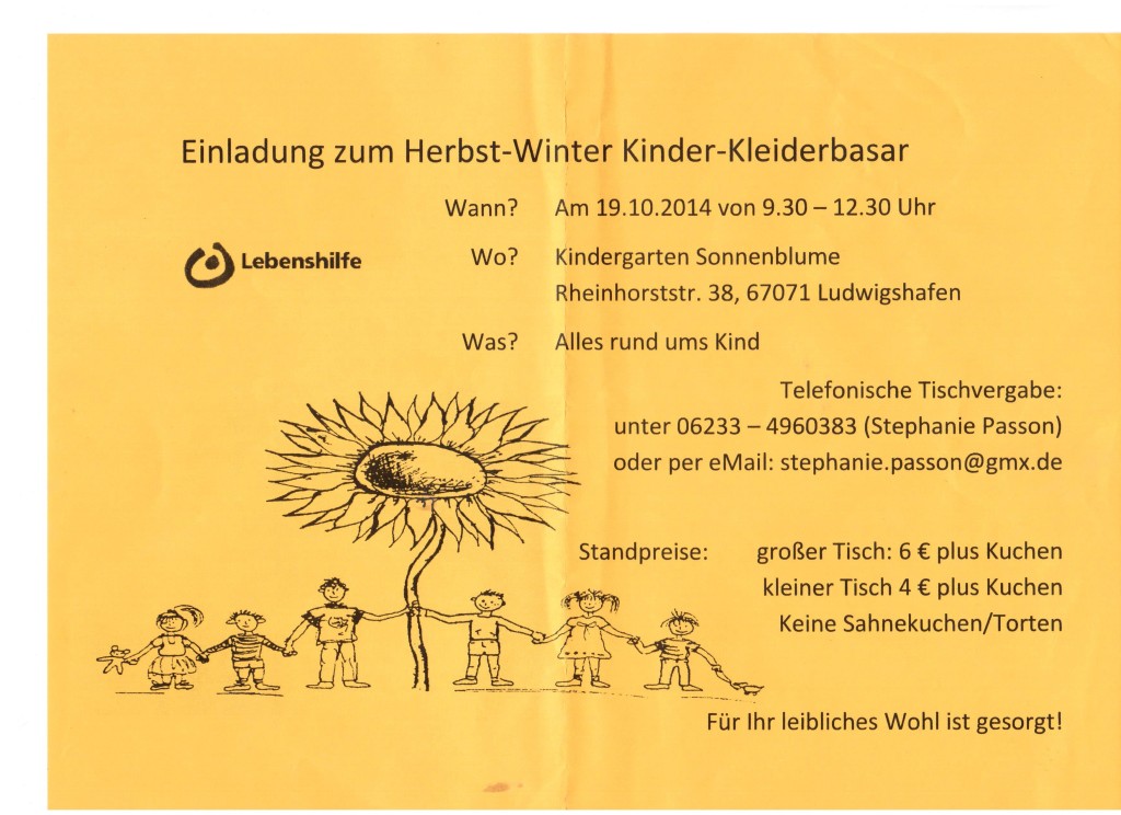 Kinderbasar Ludwigshafen 19.10.2014