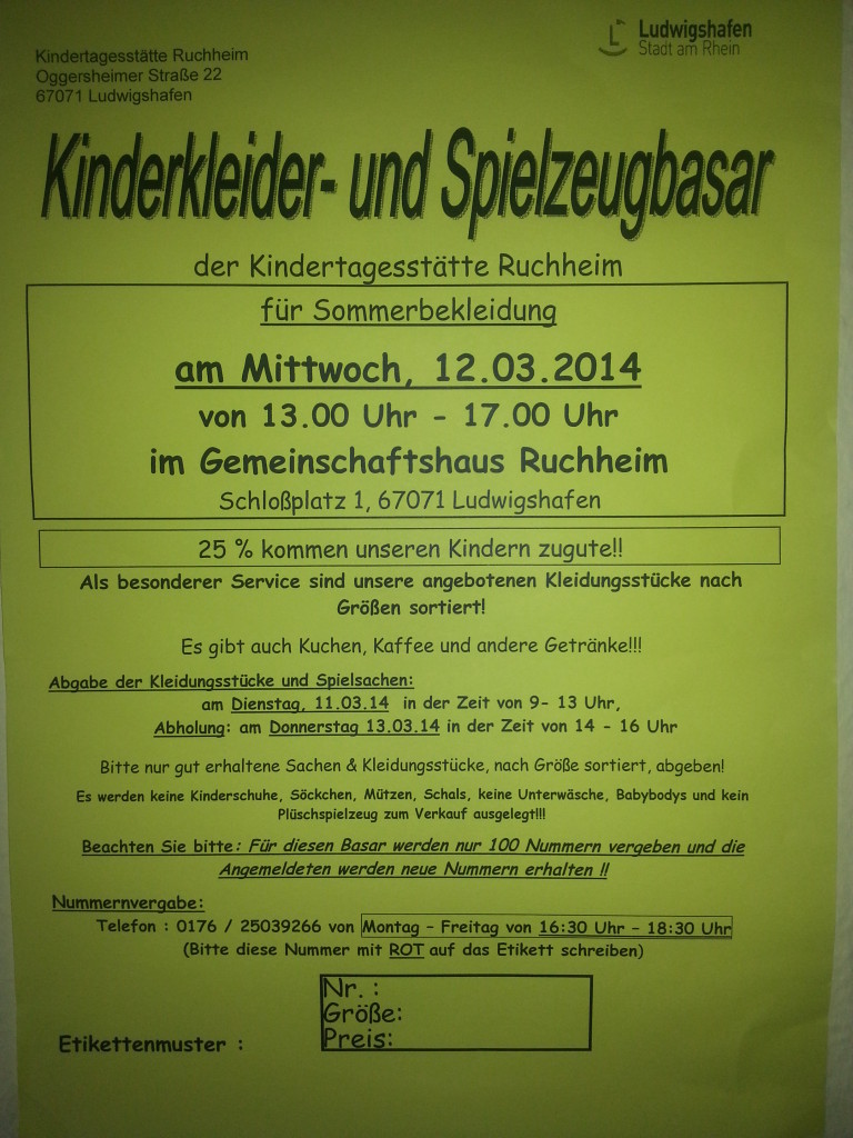 Kinderflohmarkt 12 maerz 2014 Ruchheim