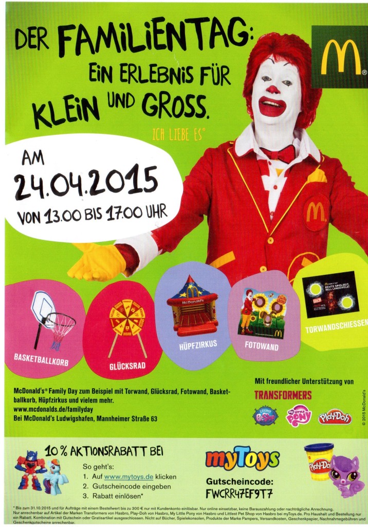 Mc Donald Familientag Ludwigshafen 24.04.2015