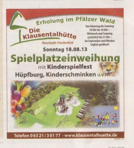 Spielplatz Einweihung - Kinderspielfest an der Klausentalhuette
